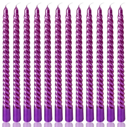 10 Inch Neon Purple Spiral Taper Candles Set for Dinner, Unscented Dripelss Candlesticks for Home Holiday Party Decoration