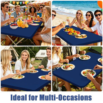 Moosfor Spandex 8 Foot Rectangle Table Cloth 6 Pack, Elastic Fitted Tablecloths for Picnic, Stretch Washable Patio Table Cover for Outdoor, Camping, Banquet and Parties (Navy, 30"x96")