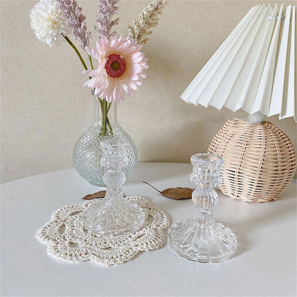 6 Pack Glass Taper Candlestick Holders, Clear Candlestick Holders, 4" H Stripe Crystal Candle Holders Decorative Candle Stand Centerpiece for Wedding, Festival, Dinning Party Table Decor