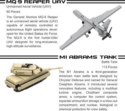 Apostrophe Games 5 Military Building Block Sets (659 Pieces) F-22 Raptor M1 Abrams Tank Black Hawk Helicopter Reaper UAV and Humvee Army Truck Scale Models for Kids and Adults