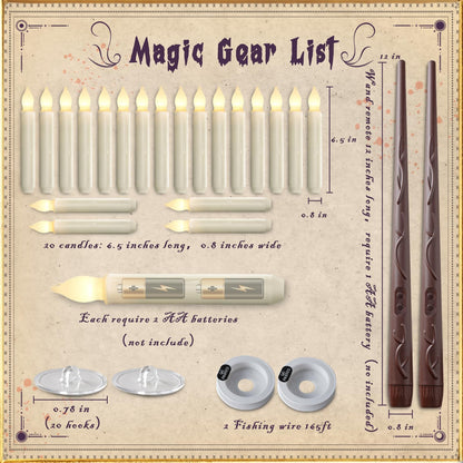 Homemory Hanging 20 Pcs Floating Candles with 2 Wand Remote and String, Flying Flameless LED Taper Candles Warm White Light, Battery Operated Window Candle for Halloween Christmas Party