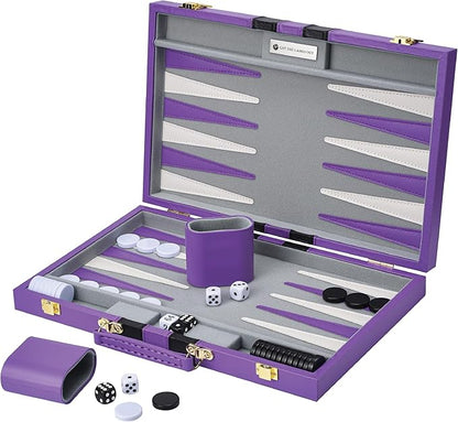 Get The Games Out Backgammon Set Classic Board Game Case 2 Players Includes Strategy &amp Tip Guide Perfect for Parties and Family Game Nights -Small Purple