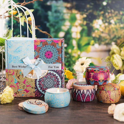 Candle Gift Set Bundle for Women, 2 Sets of 4 Scented Candles (8 Total), 8% Essential Oils, 240H Long Burning Aromatherapy Candles for Home