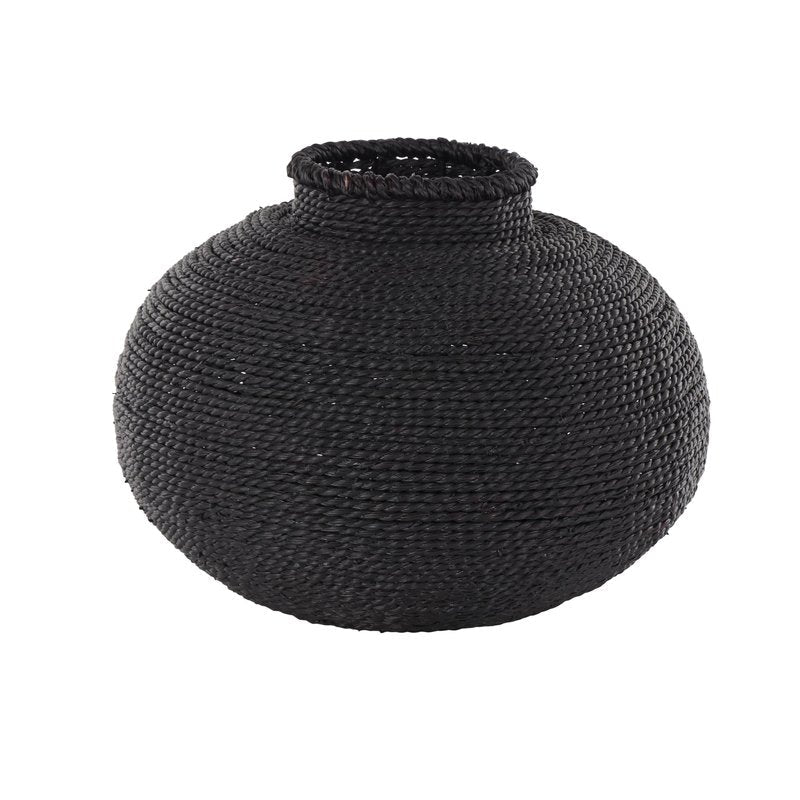 Deco 79 Metal Handmade Decorative Vase Wrapped Pot Centerpiece Vase, Flower Vase for Home Decoration 15" x 15" x 11", Black