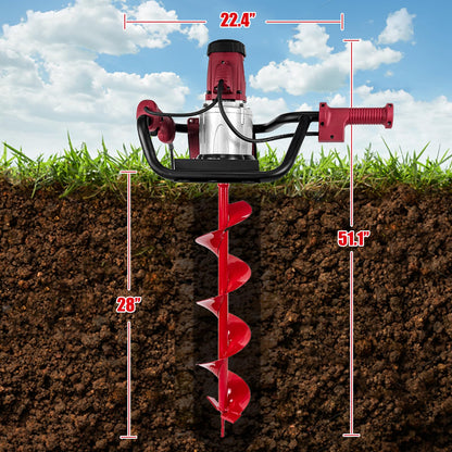 Yoputetool 1500W Electric Post-Hole Digger with 6-Inch Auger Bit, Earth Auger Drill, Auger Bit Earth Auger, Ideal for Post Hole Digging, Drilling, Tree Planting, Red