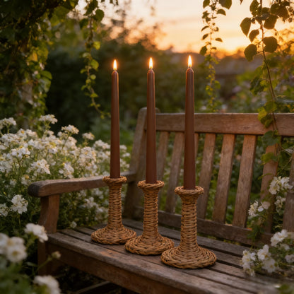 12-Pack Brown Taper Candles, 10 Inch Unscented Dripless Candlesticks, Long-Lasting Burn Time of 7-8 Hours, Perfect for Home Décor Dinner Party Meditation