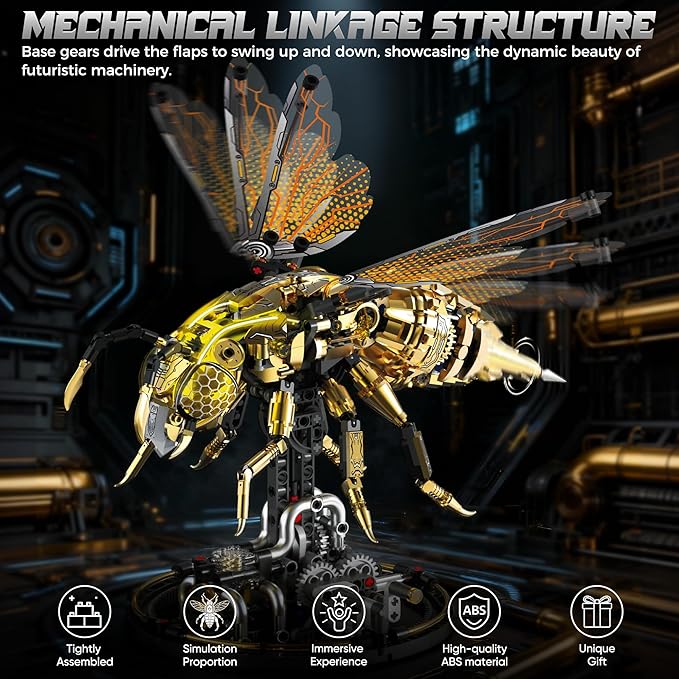 Mechanical Bee Building Blocks Kit for Adult Technic Bee Buildings Set for Adults with LED Light &amp Display Stand Robot Animal Building Toy with Moving Wings for Adults &amp Kids 832Pcs