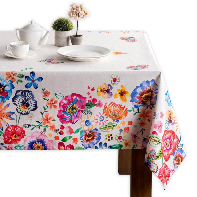 Maison d' Hermine Table Cloth Square Table 100% Cotton 54 x 54 Inches Tablecloth Reusable Decorative for Dining Kitchen Farmhouse Home Gifts for Mothers Day Spring Summer- Happy Florals -High Summer