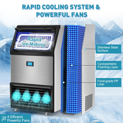 Commercial Ice Maker Machine 550LBS/24H with 185LBS Large Ice Storage Bin, 162Pcs Clear Ice Cubes in 11Mins, Stainless Steel Under Counter Industrial Ice Machine for Bar, Restaurant Business