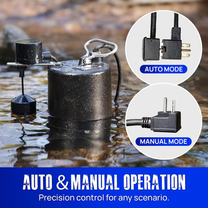 Aquastrong Cast Iron Sewage Pump 1/2HP Effluent Pump 220V 6030 GPH Sump Pump with Vertical Float Switch, Ideal for Basement Sump Pits, Industrial Wastewater - Commercial-Grade Sewage System