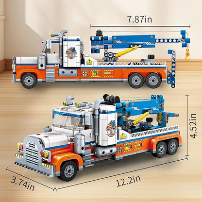Tow Truck Building Kit 781 PCS Crane Semi and Trailer Car Transporter Construction Vehicles Building Blocks Set Rescue Cars Compatible with Lego Truck Gift for Boys Age 6-12 8-14 &amp Girls