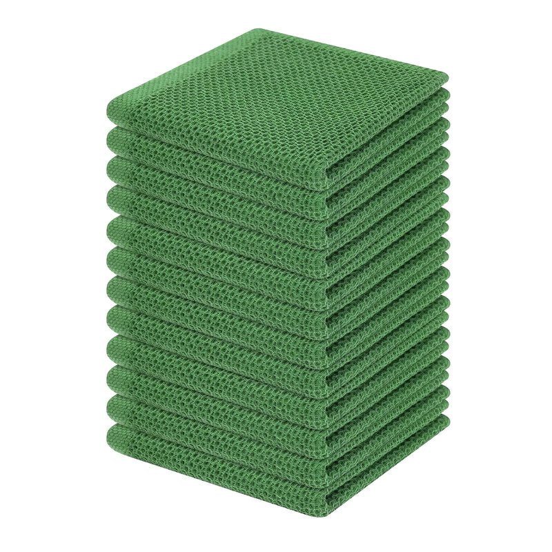 Homaxy 100% Cotton Waffle Weave Kitchen Dish Cloths, Ultra Soft Absorbent Quick Drying Dish Towels, 12 x 12 Inches, 12-Pack, Grass Green
