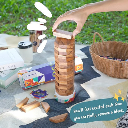 BSIRI Octa Tumbling Tower Game - Wooden Stacking Game Outdoor Games for Adults and Family Ideal for Game Night Home Decor for Living Room Classroom Office