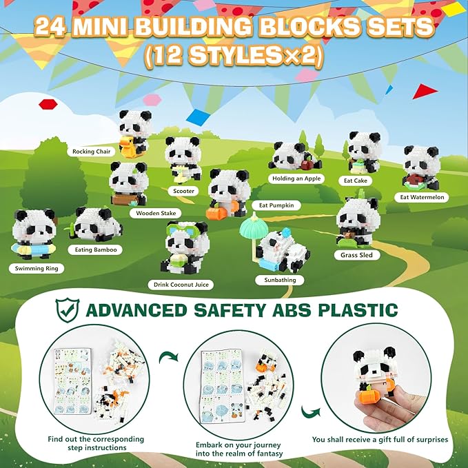 Mini Building Block Sets Animal 24 PackEaster Egg Fillers for Kids Party Favors for Kids Building Set for Goodie Bag Fillers Classroom Prizes Ages 6+ (Panda)