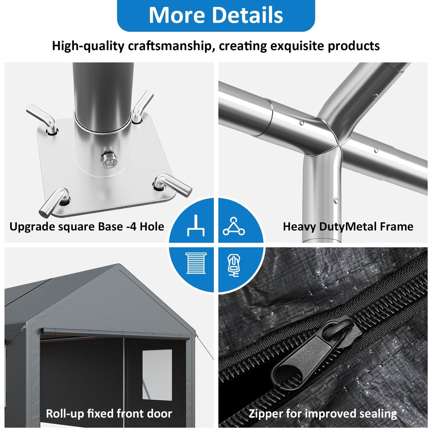 Polar Aurora 20x20 FT Heavy Duty Carport with All-Season Tarp, Portable Car Tent Garage with Roll-Up Windows & Side-Opening Door, Enclosed Car Port Canopy Tent with Galvanized Frame for Car, SUV, Boat