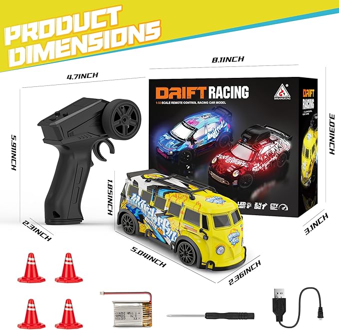Mini RC Toy Cars for Easter Gifts for Adults Kids Boys Girls RC Drift Car 1:32 Scale 2.4GHz remote control Remote Control Car with LED Lights 4 Obstacles Stunt Drifting RC Toys 4WD 25 km/h
