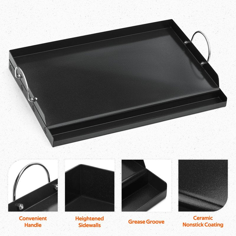 Onlyfire Universal BBQ Griddle with Handles for Most Grills, Ceramic Coated Non-stick Flat Top Griddle for Outdoor Cooking, 18"L x 12.6"W x 2.8"H "