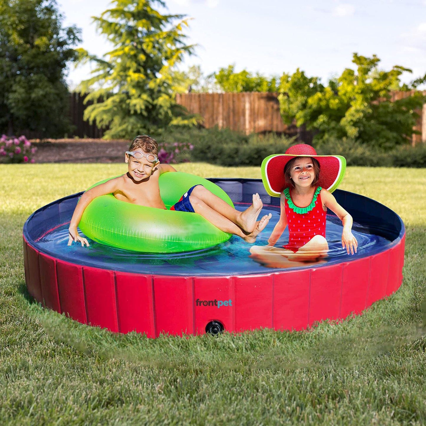 Frontpet XL Foldable Dog Pool - 60" Width Swimming Pools for Large Dogs, Kiddie Pool & Dog Bath Tub, Non-Slip Scratch Resistant Hard Plastic Shell Dog Pool, Portable Pet Pool for Dogs, Pets & Kids