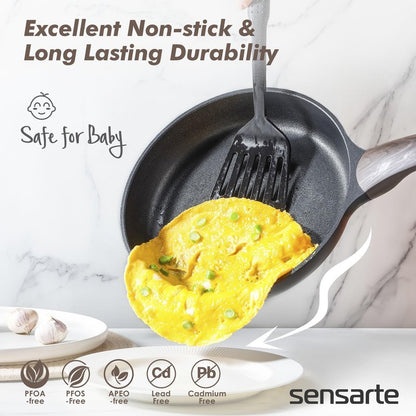 SENSARTE Pots and Pans Set Non stick, Non toxic Healthy Induction Cookware Sets, 14 Pcs Non Stick Kitchen Cooking Set with Frying Pans Set & Saucepan, PFOA PFOS Free, Black