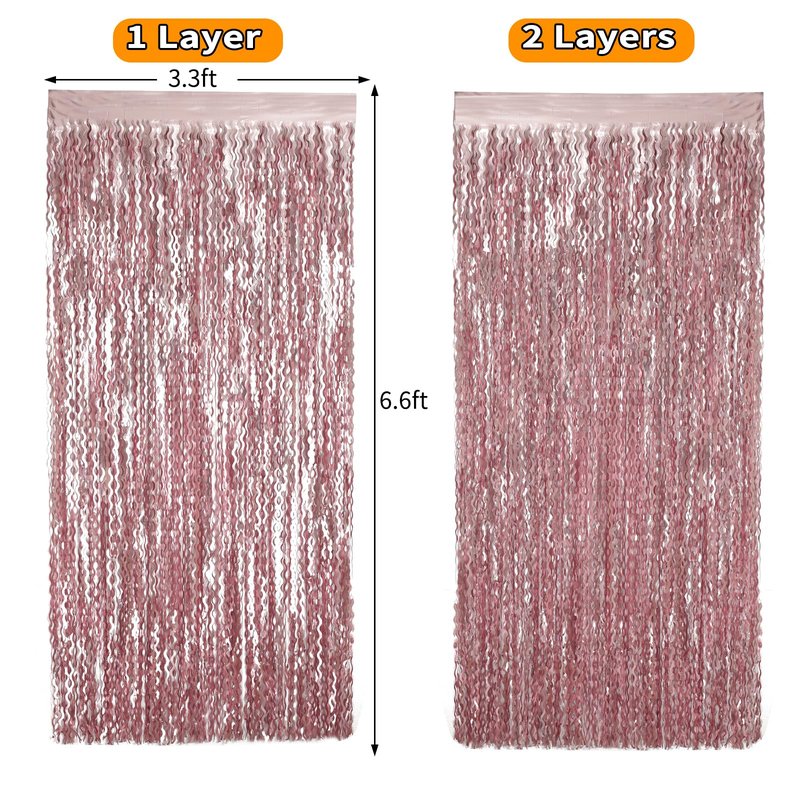 4 Pack 3.3x6.6ft Pink Tinsel Curtain Party Backdrop - Wavy Foil Fringe Curtain Party Streamers for Girl Princess Bachelorette Disco Party Decorations