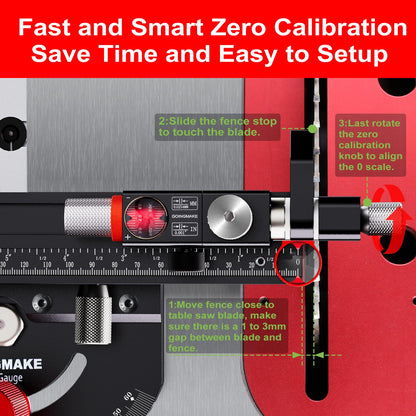 GOINGMAKE Table Saw Miter Gauge with Micro Adjustable Flip Stop and Extendable Fence and Quick Angle Stop for Table Saw Band Saw Router Table Fit 3/8 x 3/4" T Slot for Woodworking Crosscut, Miter Cut