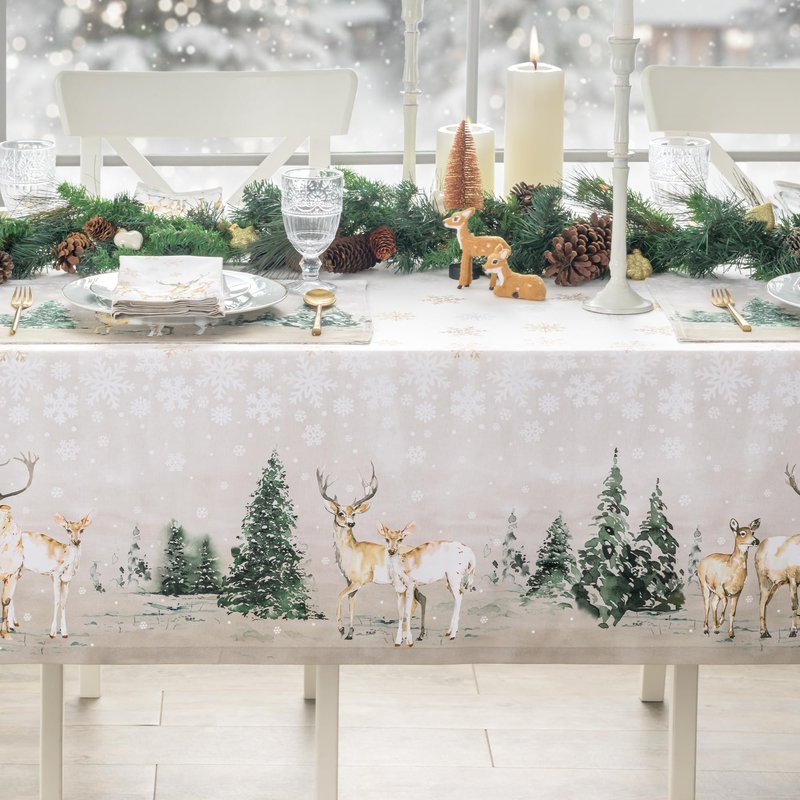 Maison d' Hermine Table Cloth Rectangle Table 100% Cotton 70 x 90 Inches Fall Tablecloth Reusable Everyday Use for Thanksgiving Christmas Decorations Dining Farmhouse Party (Deer in The Woods)