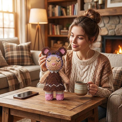 12.6 Anny Sister Teddy Blocks Micro Bear Building Bricks Set DIY Craft Kit for Adults Ages 14+ - Cute Collectible Home Decor for Office or Bookshelf Keep Busy Stress Relief - Birthdays