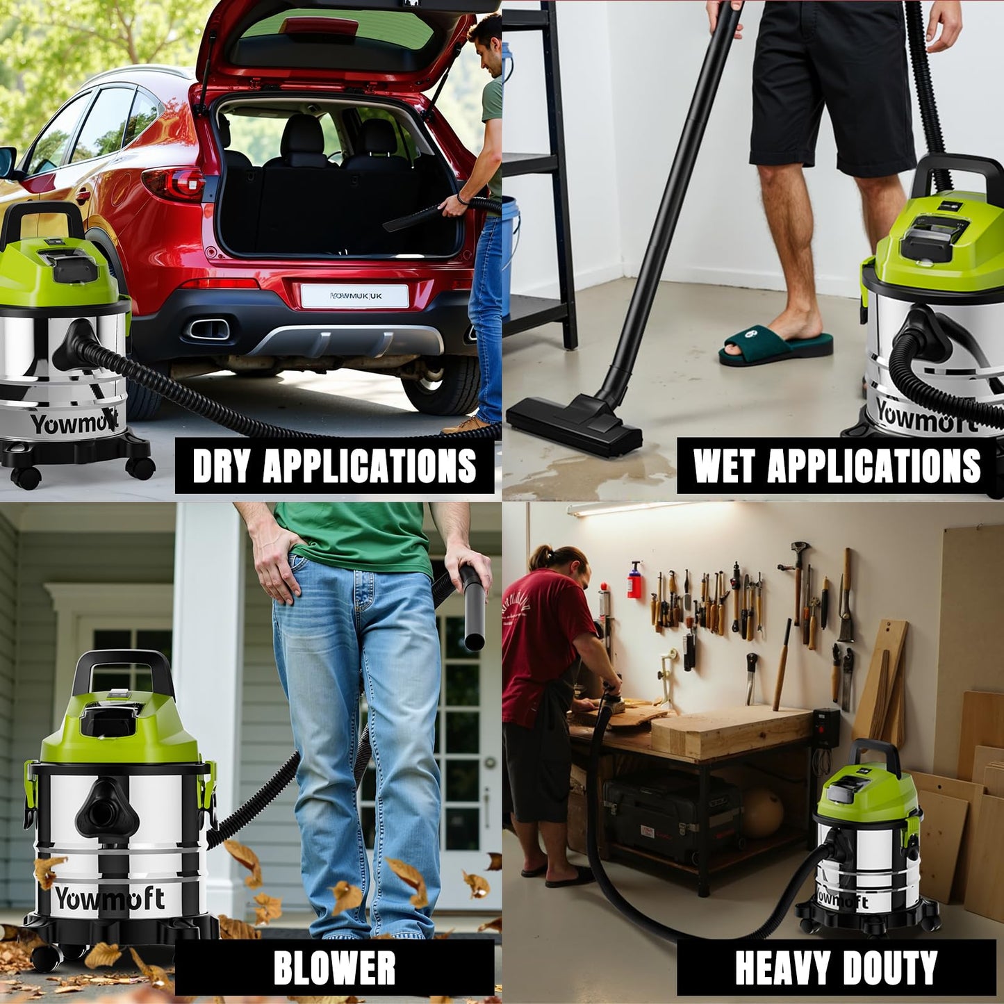 YOWMOFT 4 Gallon Cordless Shop Vac, Cordless Shop Vacuum Wet and Dry with 16 Kpa Strong Suction & Blower, Portable Shop Vacuum, Battery Powered Shop Vac for Car, Home and Garage, CVC2015