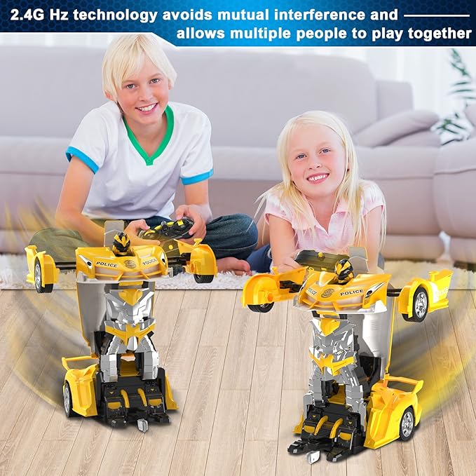 FDJ Remote Control Car - 2 in 1 Transform Car Robot One Button Deformation to Robot with Flashing Lights 1:18 Scale Transforming Car 360 Degree Rotating Drifting Toys for 5+ Year Old Boys
