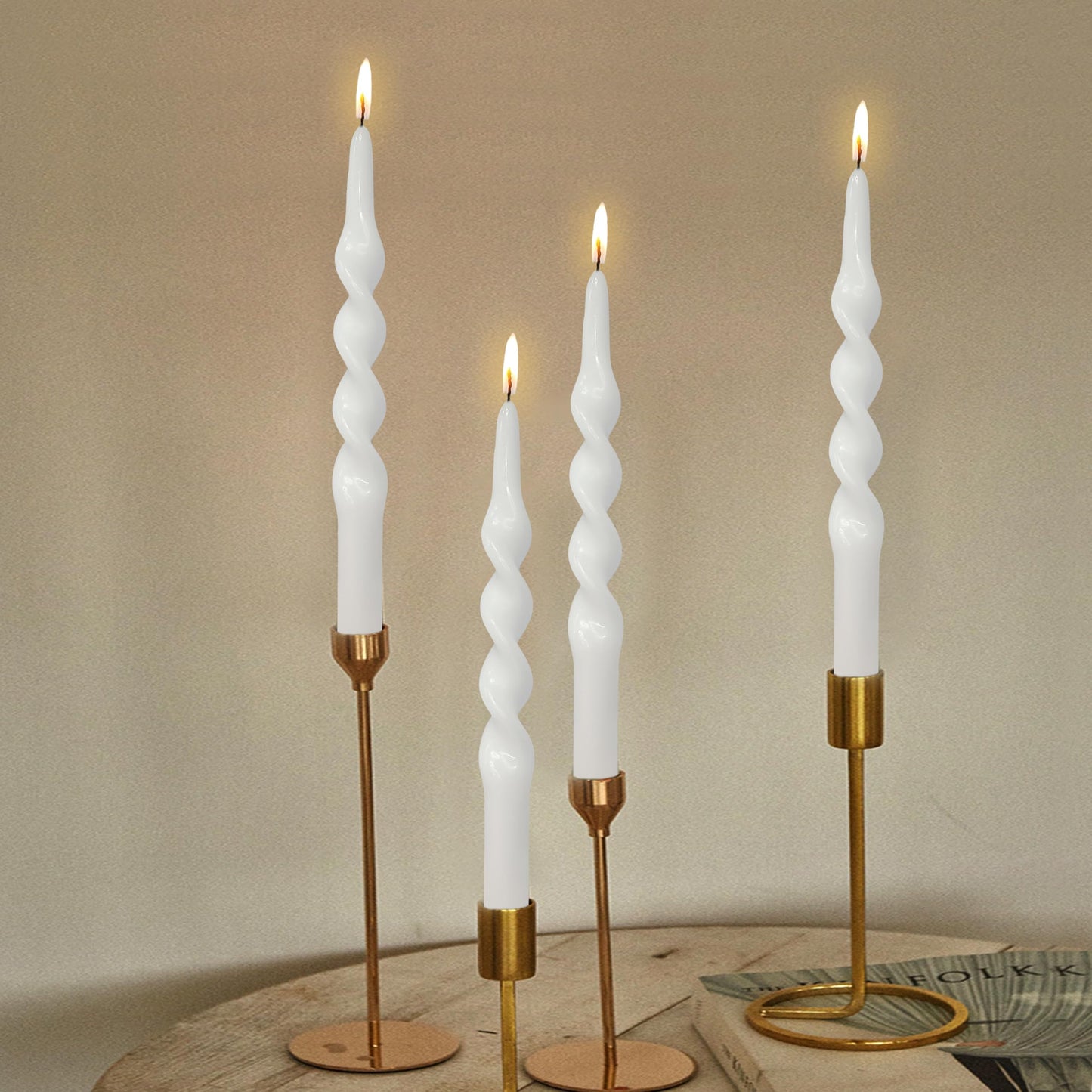 Spiral Taper Candle White Twisted Candlesticks 4 PCS Long Candle Sticks Unscented Tapered Candles for Home Décor Weddings Festive Seasons Holiday