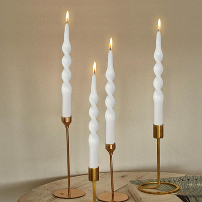 Spiral Taper Candle White Twisted Candlesticks 4 PCS Long Candle Sticks Unscented Tapered Candles for Home Décor Weddings Festive Seasons Holiday