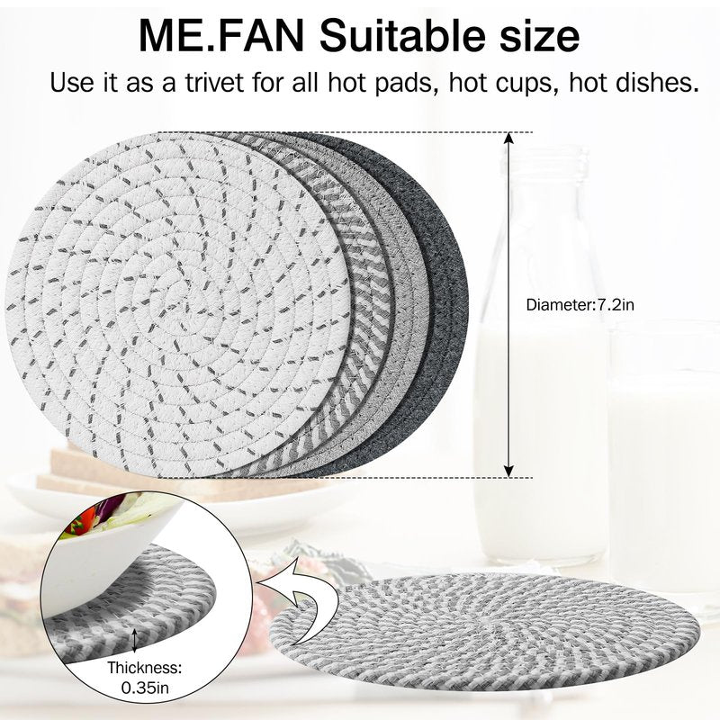 ME.FAN 7 Inch Trivets/Potholders 4 Set Cotton Thread Weave Trivets for Pots and Pans - Large Coasters/Hot Pads to Protect Desktop & Countertop - Mix 1