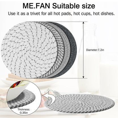 ME.FAN 7 Inch Trivets/Potholders 4 Set Cotton Thread Weave Trivets for Pots and Pans - Large Coasters/Hot Pads to Protect Desktop & Countertop - Mix 1