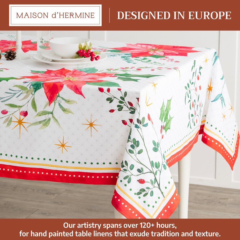 Maison d' Hermine Table Cloth Square Table 100% Cotton 60 x 60 Inches Fall Tablecloth Reusable Everyday Use for Thanksgiving Christmas Decorations Dining Farmhouse Party (Poinsettia Christmas)