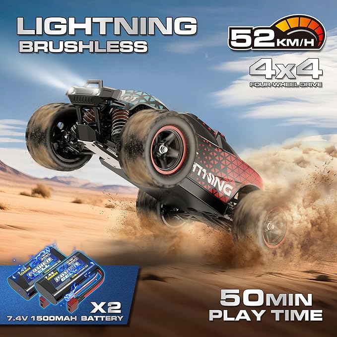 1:18 Brushless RC Cars for Adults &amp Boys (18426) 50+KPH High Speed Fast 4WD Off-Road RC Truck 4X4 RC Car Waterproof Remote Control Car with 2 Rechargeable Batteries