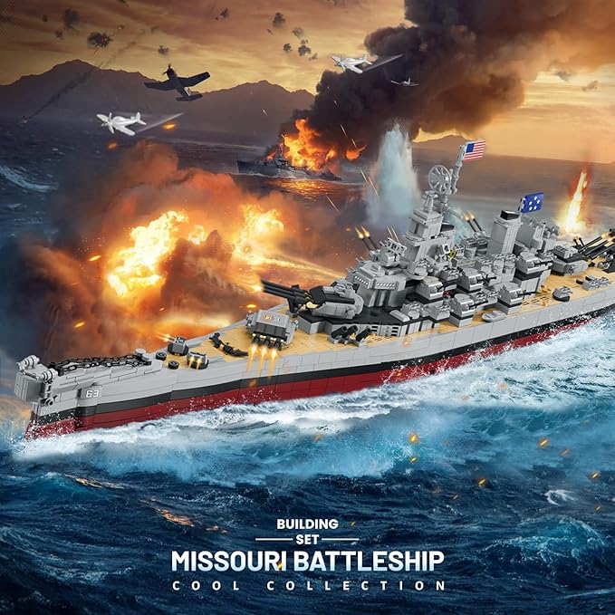JMBricklayer Toy Battleship Building Set 60011 Classic Creative Military Missouri Battleship Model Collectible Display Warship Toys for Adults Christmas Birthday Gifts for 14+BoysTeens (2228 Pcs)