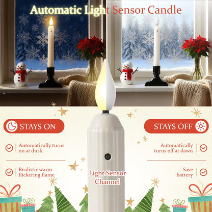 Yungyan 12 Set 8.8 Inch Christmas Window Candles with Sensor Dusk to Dawn Bulk Battery Operated Window Lights with Suction Cups and Holders Flameless LED Taper Candles for Xmas Home Decor(Roman Style)
