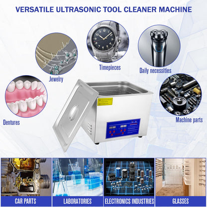 Ultrasonic Carburetor Cleaner, Ultrasonic Parts Cleaner 15L Industrial Ultrasonic Parts Cleaner with Heater&Digital Timer, Ultrasonic Carb Cleaner for Watch Dental Instrument Tool Parts Cleaning, 110V