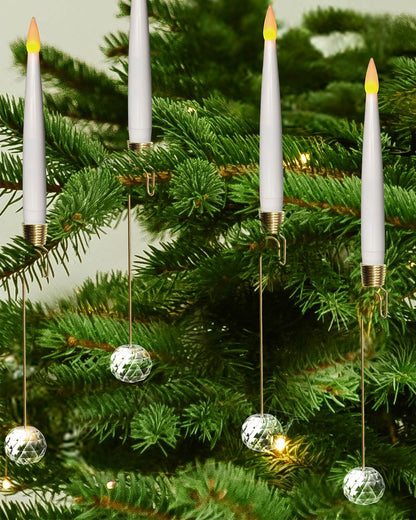 Knoste Christmas Tree Candles-Wand Remote-Crystal Ball Hooks-Suction Cups, 10 Pcs Battery Operated Window Candles, Flickering Warm Light, Xmas Home Ornaments, Wedding Party Decorations