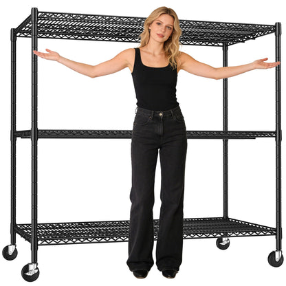 DurayLoly 1500LBS Heavy Duty Wire Shelving Unit, 3-Tier Adjustable Metal Storage Shelves with Lockable Wheels, 59.06"W x 23.62"D x 59.65"H, Garage Shelving Rack for Kitchen, Pantry, Warehouse, Black