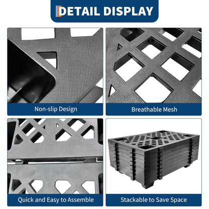 GarveeTech 8 Pcs Plastic Pallet, Modular Stackable Ventilation Pallet, 2200lbs Capacity Heavy-Duty Forkliftable Tray for Garage, Workshop, Easy to Clean, 23.6"l x 15.7"w x 3.9"h