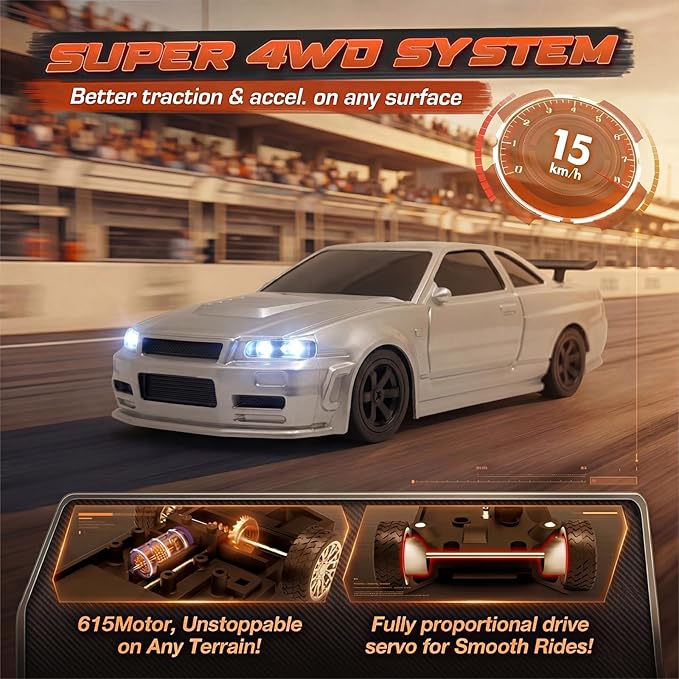 [2026 New Upgrade 1/43 Scale Mini RC Drift Car with Gyroscope Toys for Age 8-14 Old Birthday Gifts Micro Small with Full Proportional RTR 2.4GHz Remote 2 Tire Sets 8 Cones - Silver