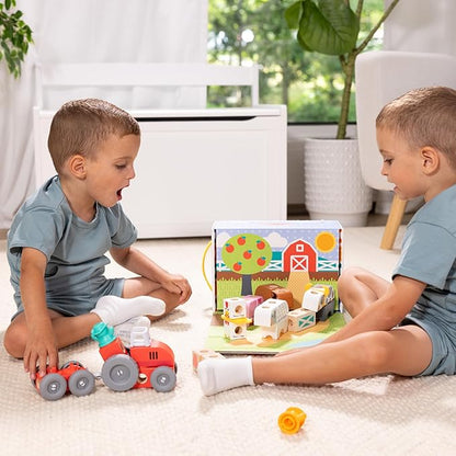 Melissa &amp Doug Blockables™ Farm and Farm Friends 2-Pack Bundle Connectable Wooden Building Blocks Preschool Play Set Toy
