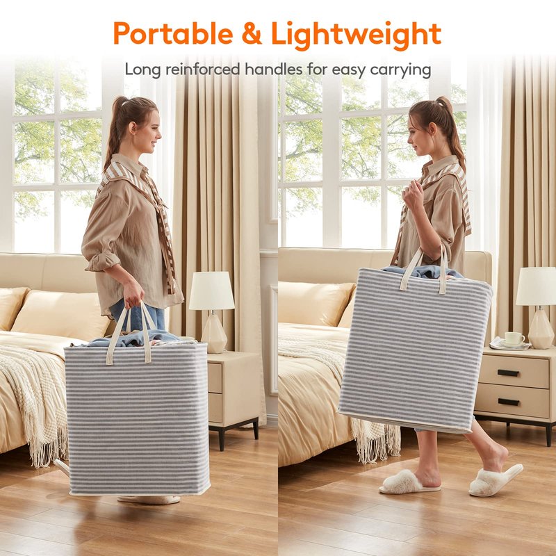 Lifewit 2 Pack Laundry Basket 100L Each, Collapsible Clothes Hamper with Reinforced Handles, Freestanding Waterproof Design for Bedroom and Laundry Room, Grey 200L Total