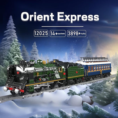 Mould King Orient Express Steam Locomotive Train Building Kit with LED Lighting Remote/App Control Passenger Toy Block Set Train Model with Motors and Tracks for Adults(3898 PCS)