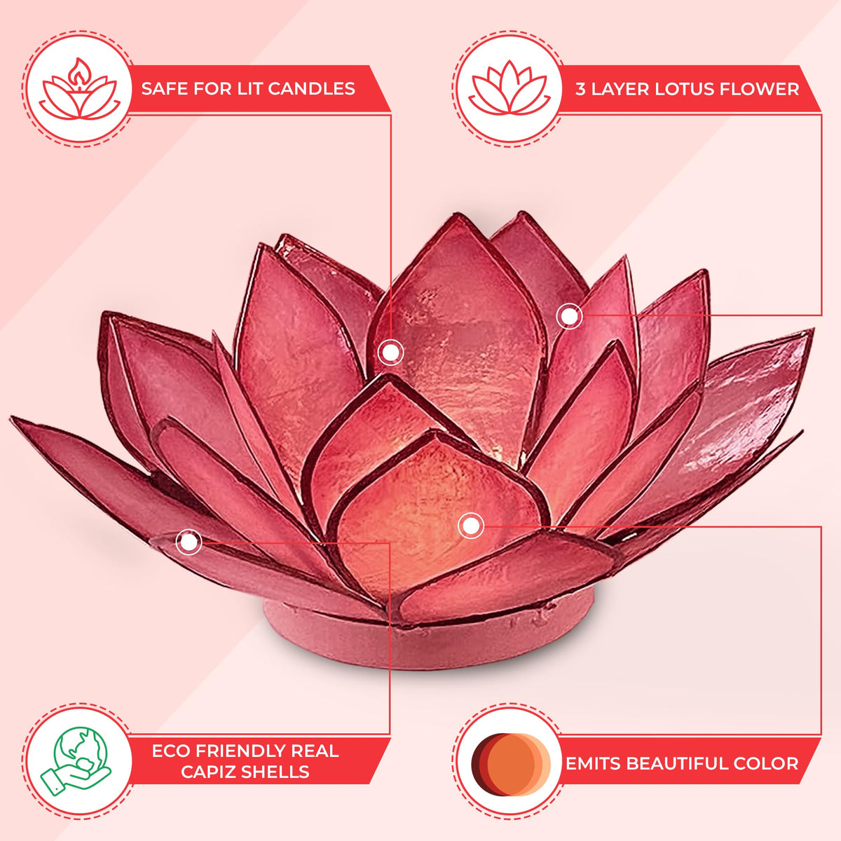 Om Gallery Capiz Shell Lotus Flower Decor Tealight Candle Holder for Serene Ambiance - Handmade Decorative Candle Holders for Meditation, Yoga, and Relaxation, Flamingo
