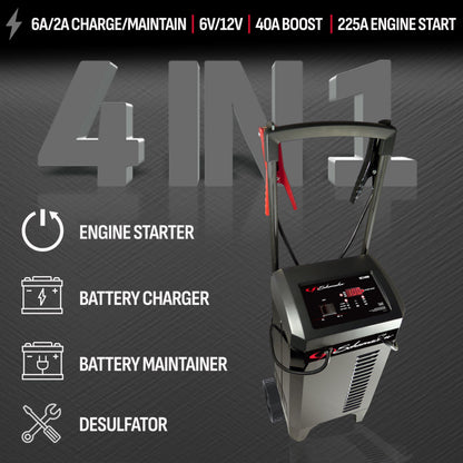 Schumacher Electric Wheeled Automatic 6A Car Battery Charger and 300A Engine Starter, 4-in-1 Solution, Maintainer, 60A Boost, for 6V/12V Power Sport, Automotive, and Marine Batteries, SC1400