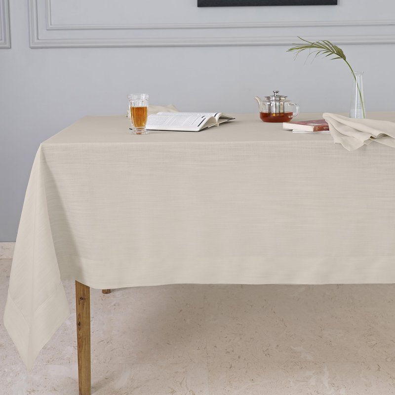 D'Moksha Homes Natural Tablecloth 60 x 60 Inch - Premium Faux Linen Tablecloth - Machine Washable Square Table Throw Natural Linen Tablecloth, 100% Recycled Fabric for Dining