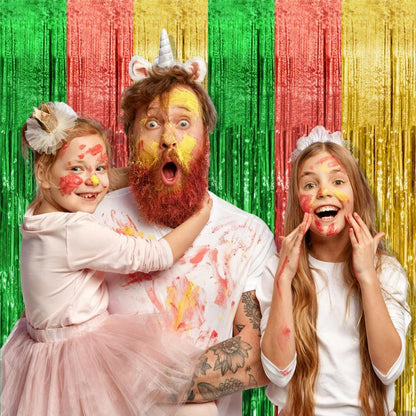 2 Pack Hawaii Party Backdrop Decorations Vibrant Summer Streamers Foil Fringe Curtains Metallic Tinsel Backdrop for Birthday Graduation Baby Shower Christmas Beach Holiday Party Decors