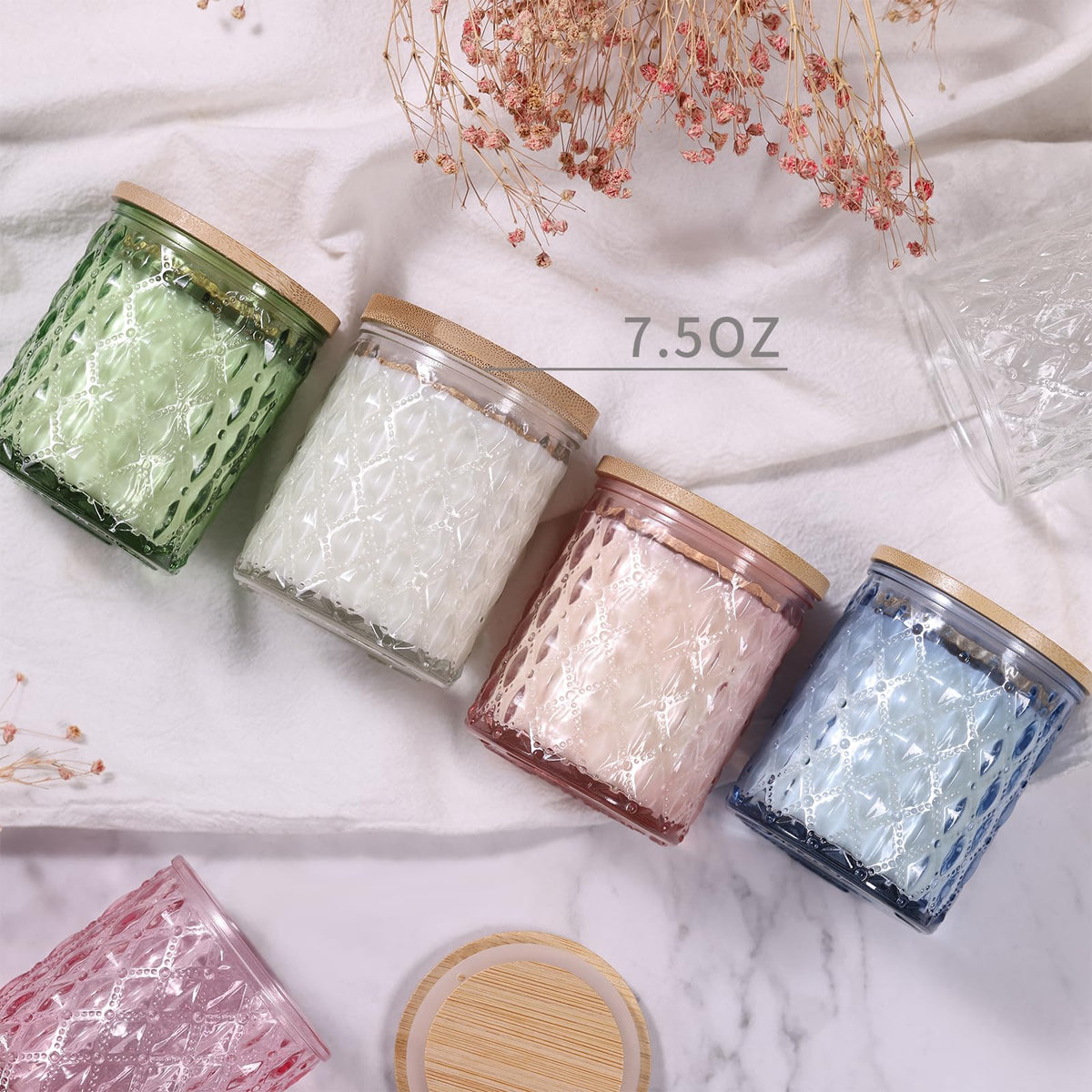 NITIME 15pcs 7.5oz Candle jars for Making Candles, Clear Glass Candle Vessels With Bamboo Lids and Sticky Labels, Containers and Candle Making Supplies